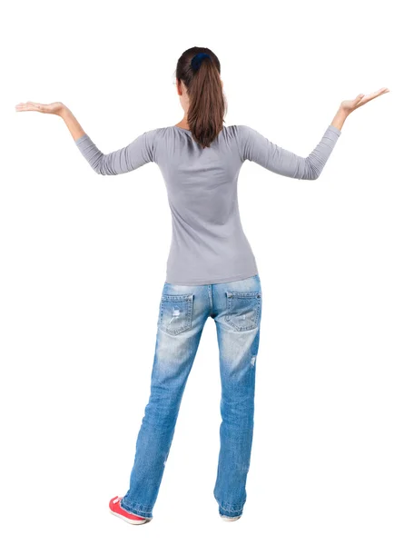 Back view of Beautiful woman in jeans — Stock Photo, Image