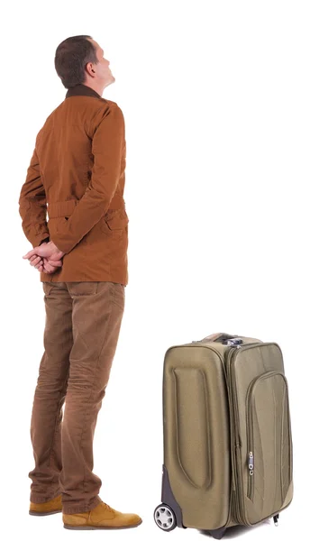 Back view of traveling busness man with suitcase — Stock Photo, Image