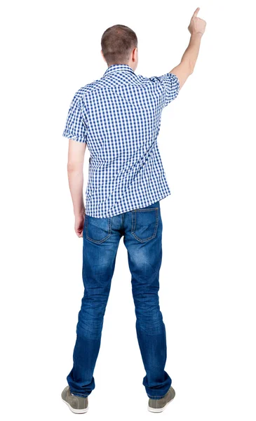 Back view of pointing young men in shirt and jeans. — Stock Photo, Image