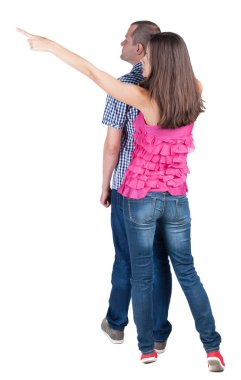 Genç çift Wal işaret arkadan görünüm