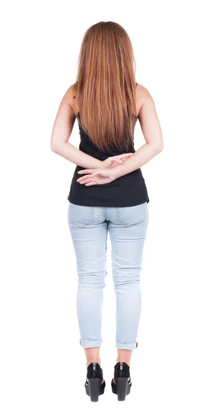 Back view of standing beautiful red head woman. — Stock Photo, Image