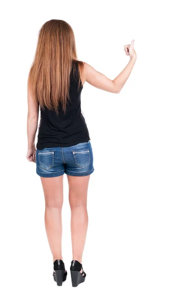 Back view of woman thumbs up. — Stock Photo, Image