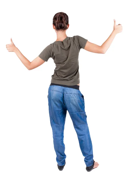 Back view of woman thumbs up. — Stock Photo, Image