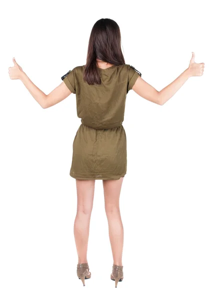 Back view of woman thumbs up — Stock Photo, Image
