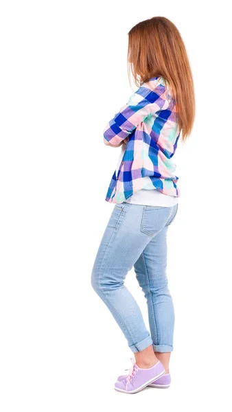 Back view of standing young beautiful redhead woman. — Stock Photo, Image