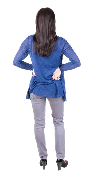 Achteraanzicht van staande jonge mooie brunette vrouw. — Stockfoto