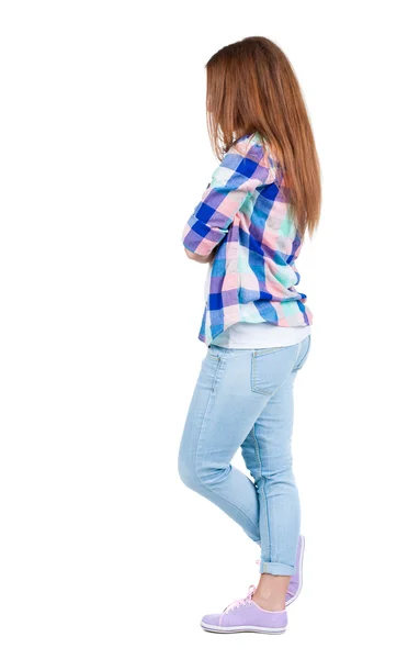 Vista de mulher ruiva bonita jovem de pé traseira. — Fotografia de Stock