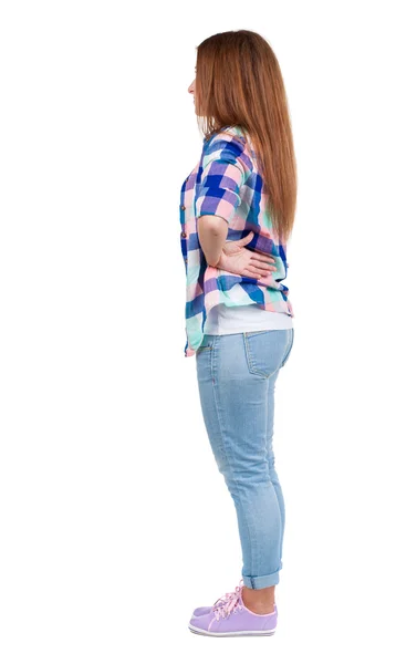 Back view of standing young beautiful redhead woman. — Stock Photo, Image