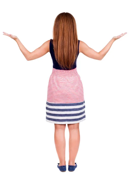 Back view of surprised beautiful redhead young woman with hands — Stock Photo, Image