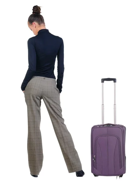 旅行スーツケース悲しい若い女性 . — ストック写真
