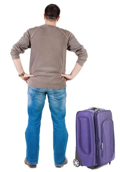 Jeune homme avec valise de voyage — Photo