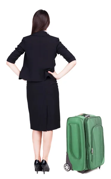 Affärskvinna som reser med suitcas — Stockfoto