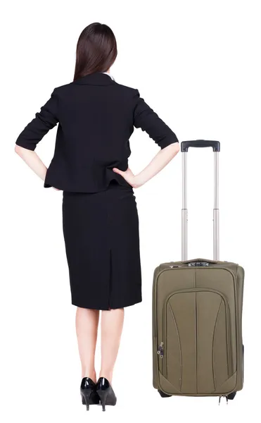 Biznes kobieta w podróży z suitcas — Zdjęcie stockowe