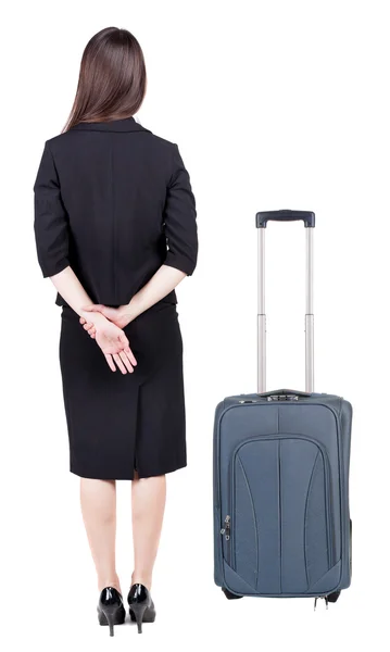 Affärskvinna som reser med suitcas — Stockfoto