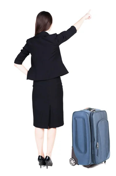 Ταξιδεύοντας με suitcas γυναίκα των επιχειρήσεων — Φωτογραφία Αρχείου
