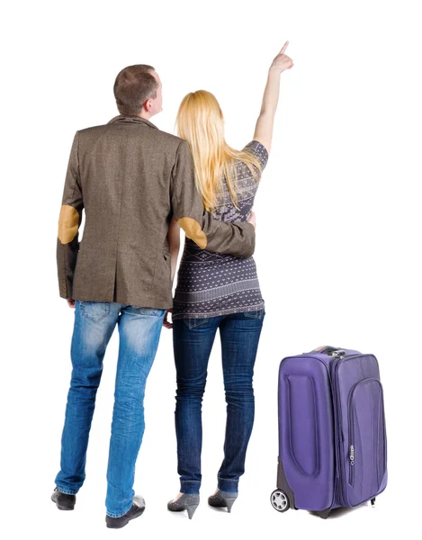 Young couple traveling with suitcas — Stock Photo, Image