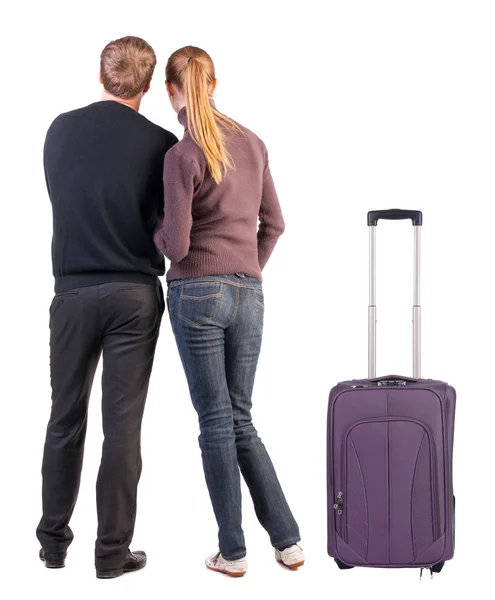 Young couple traveling with suitcas — Stock Photo, Image