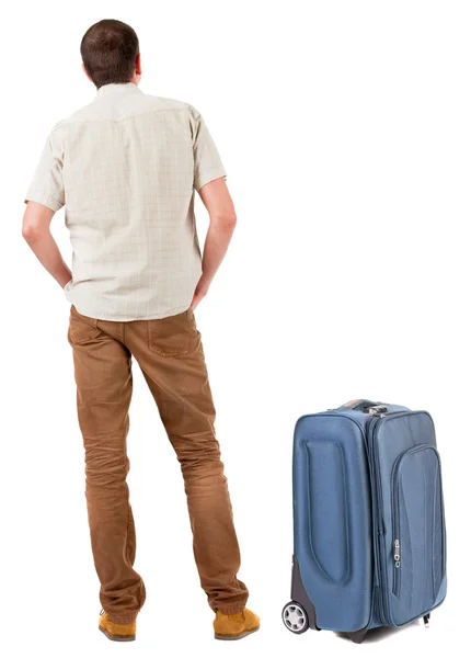 Young man traveling with suitcase — Stock Photo, Image