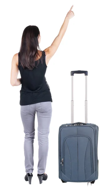 Ung brunett kvinna som reser med suitcas — Stockfoto