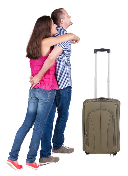 Casal viajar com suitcas . — Fotografia de Stock