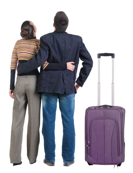 Junges Paar Reisen mit Koffer — Stockfoto