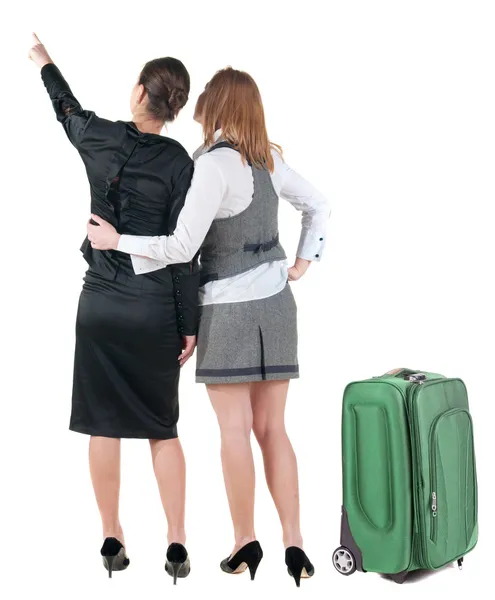 Back view of businessteam traveling with suitcase — Stock Photo, Image