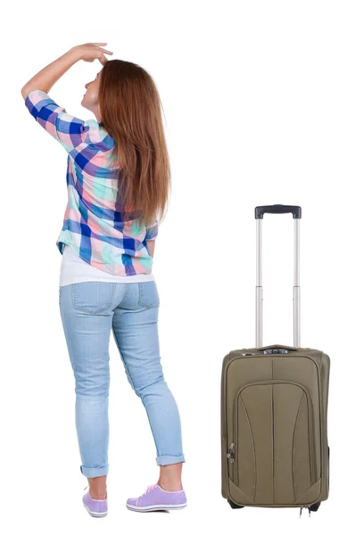 Back view of standing young beautiful redhead woman — Stock Photo, Image