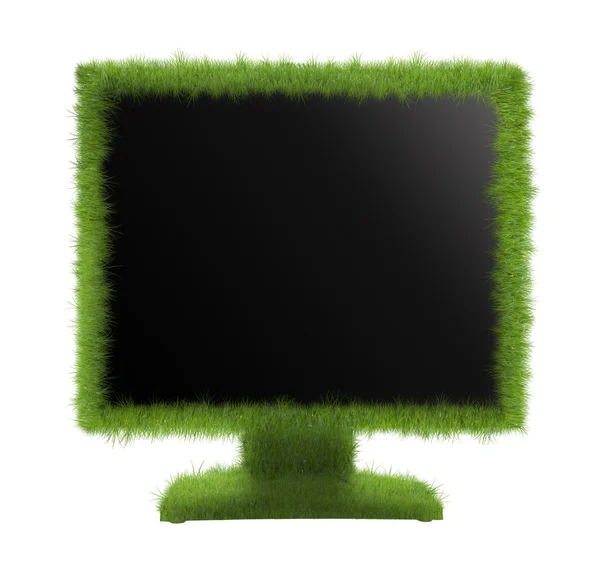 Begreppet miljövänlig monitor. bildskärm eller tv gräsbevuxen. — Stockfoto
