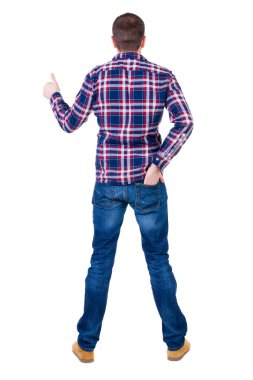 başparmak Kareli gömlekli adam arkadan görünüm gösterir.