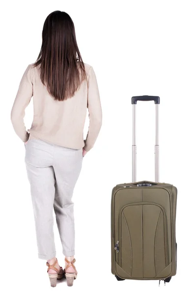 Back view of standing young beautiful brunette woman. — Stock Photo, Image