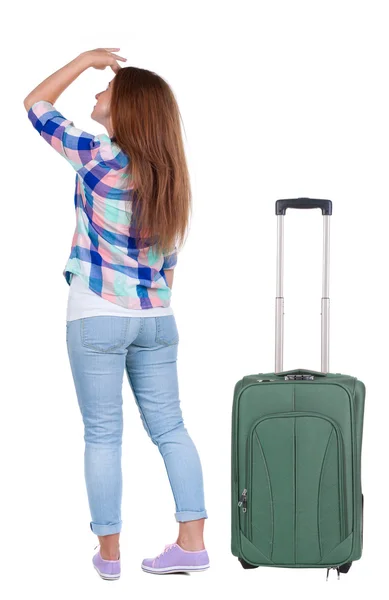 Back view of standing young beautiful redhead woman. — Stock Photo, Image