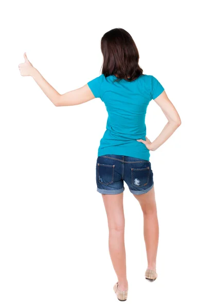 Back view of woman thumbs up. — Stock Photo, Image