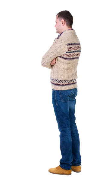 Back view of handsome man in warm sweater looking up. — Stock Photo, Image