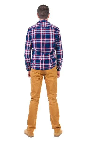 Back view of handsome man in checkered shirt looking up. — Stock Photo, Image