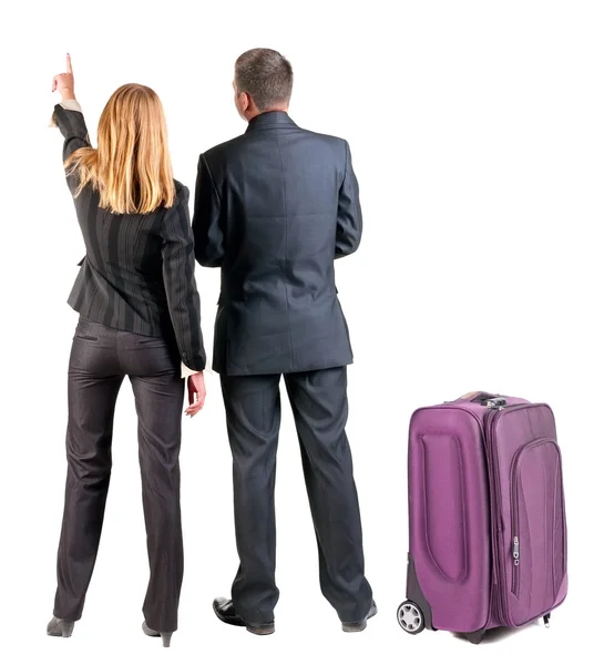Back view of pointing business team. — Stock Photo, Image