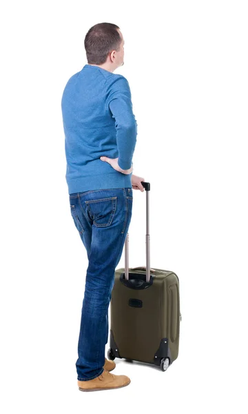 Uomo con la valigia verde — Foto Stock