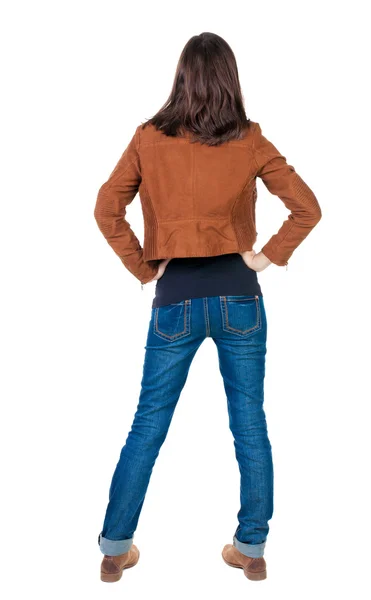 Mujer morena de chaqueta marrón — Foto de Stock