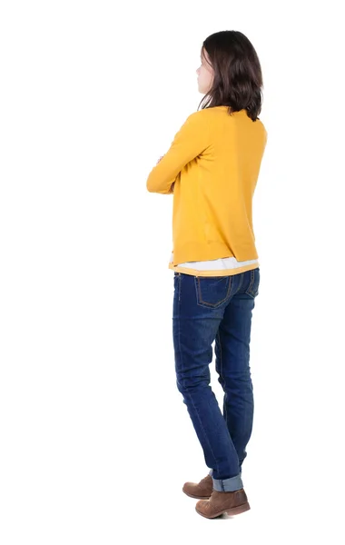 Brunette woman in yellow pullover — Stock Photo, Image