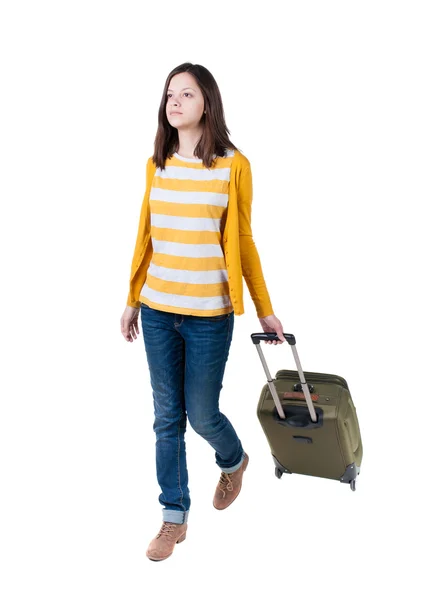 Walking woman with suitcase — Stock Photo, Image