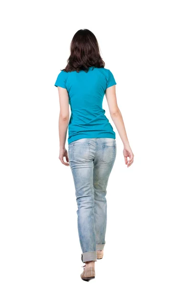Camminando donna in jeans — Foto Stock