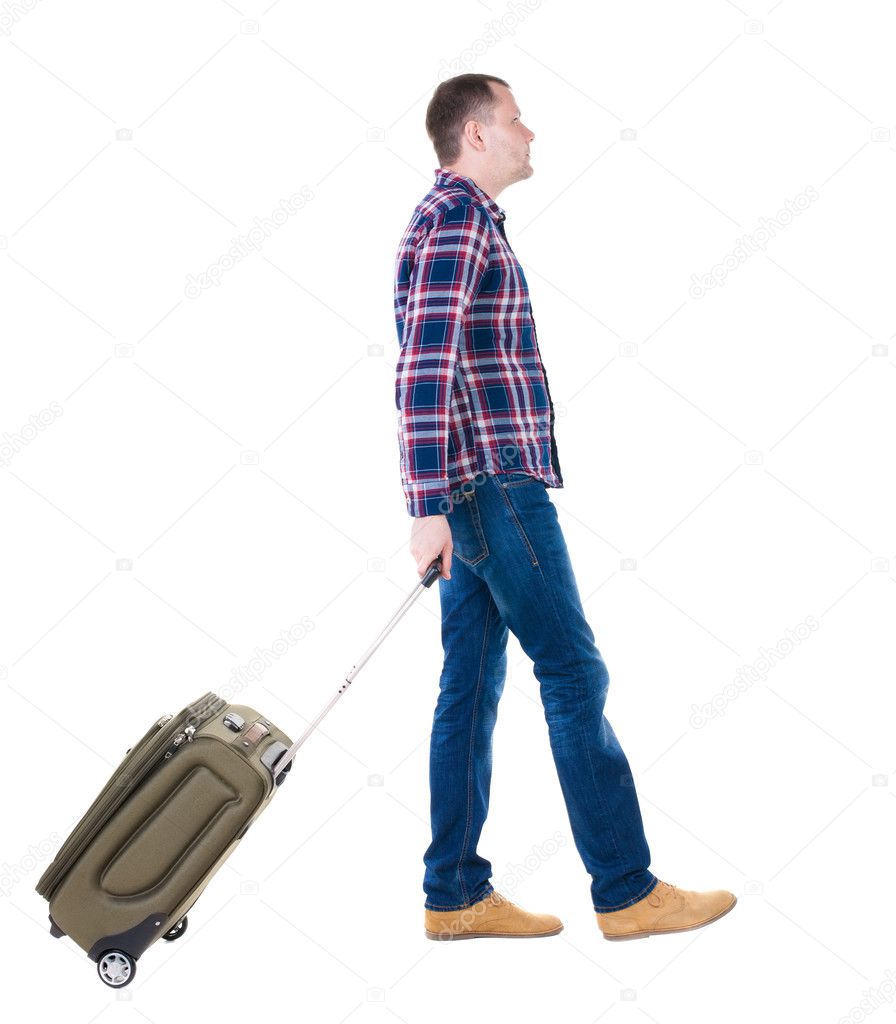 Walking man with suitcase