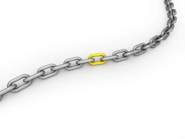 Reliability concept with chain and one gold chain link — Stock Photo, Image