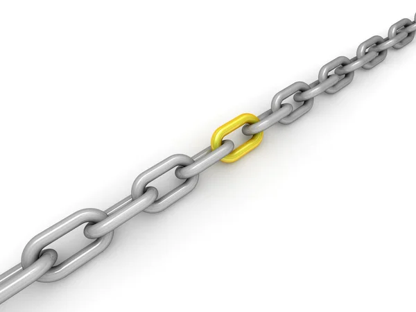 Reliability concept with chain and one gold chain link — Stock Photo, Image