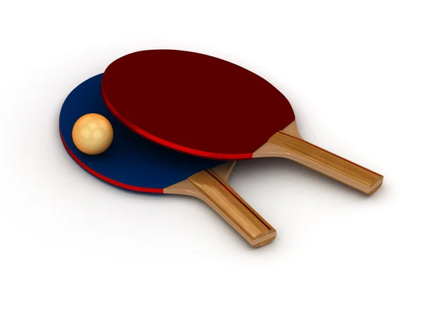 Duas raquetes de ping-pong 3d com bola — Fotografia de Stock