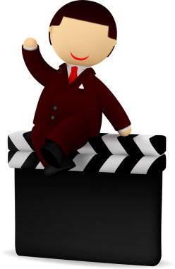 Neşeli işadamı clapper üzerinde oturan
