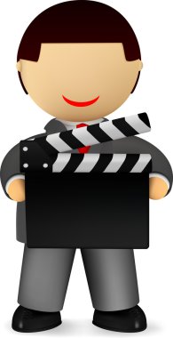 elinde film mazisi ile neşeli işadamı