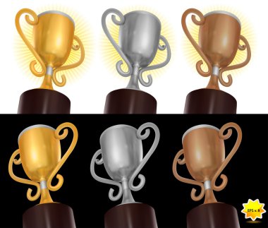 Gold, silver and bronze trophies clipart