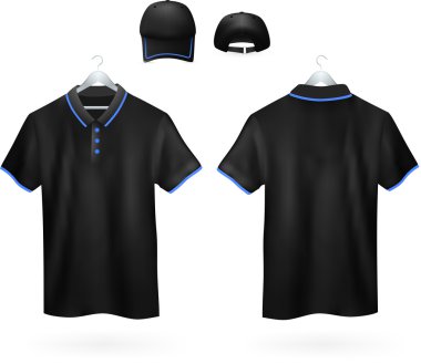 Set of black Polo shirts template and baseball cap for men. clipart