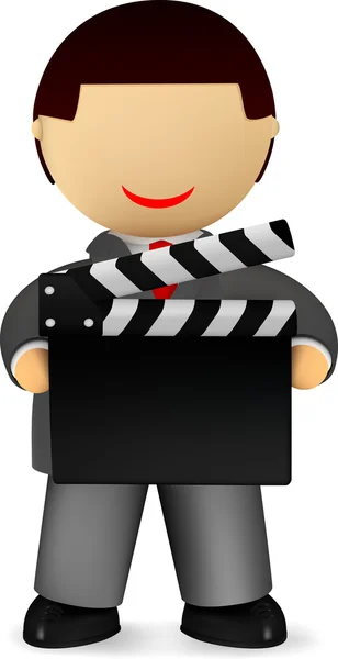 Cheerful businessman with a film slate in hands — Stock Vector