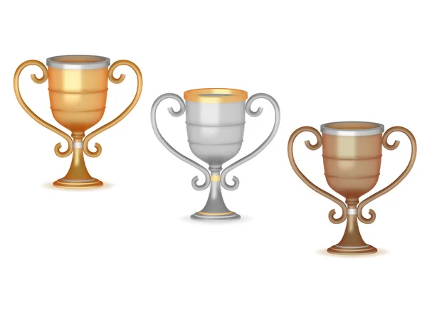 Gold, silver and bronze trophies — Stock Vector